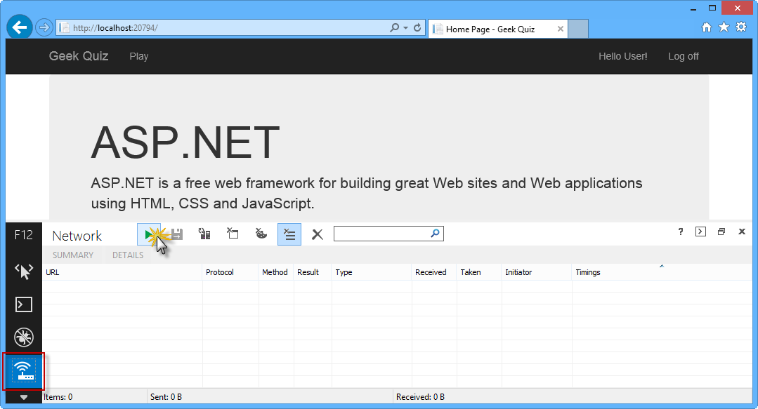 Initiating Web API network capture