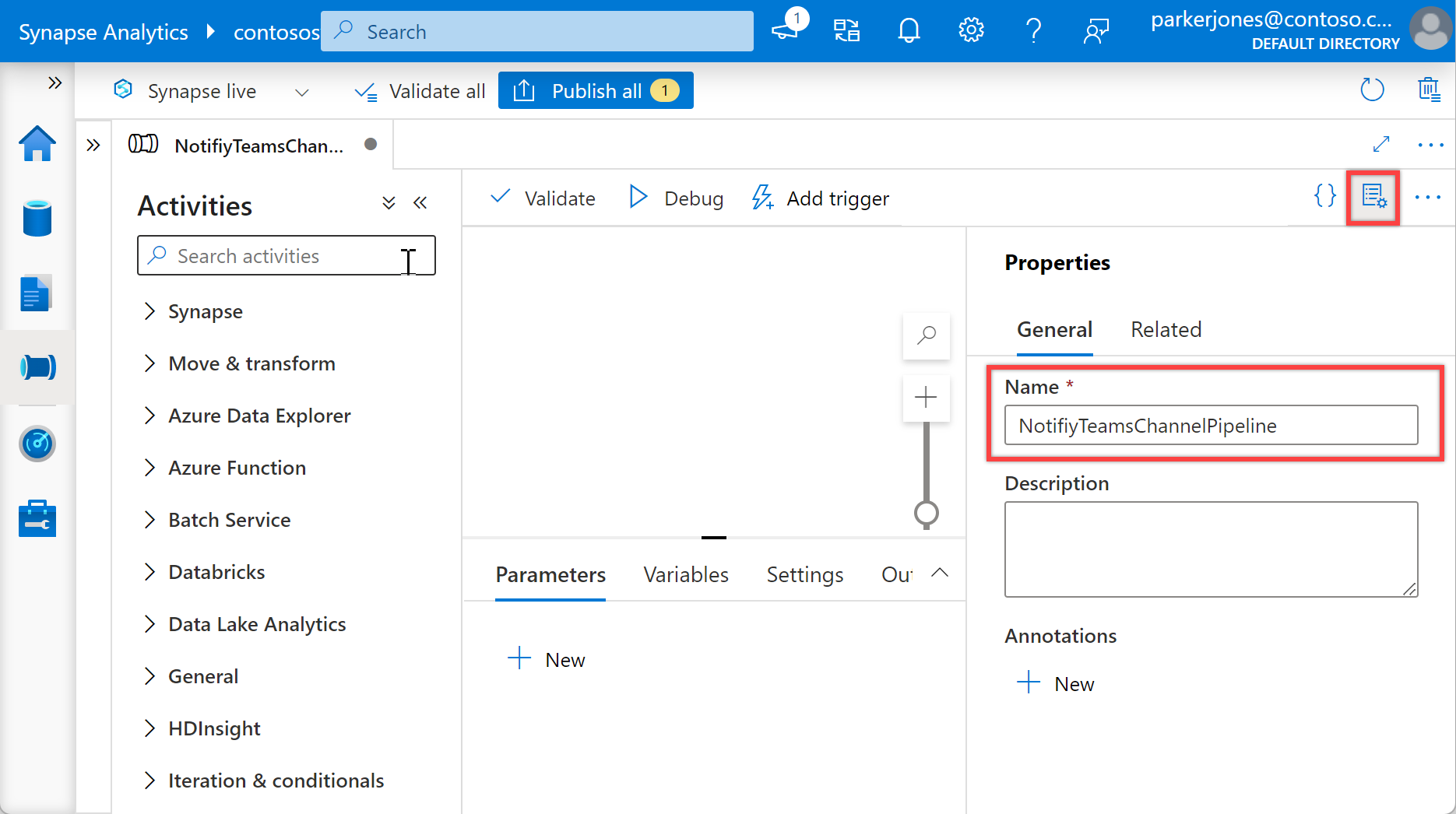 Shows the &quot;Properties&quot; panel.