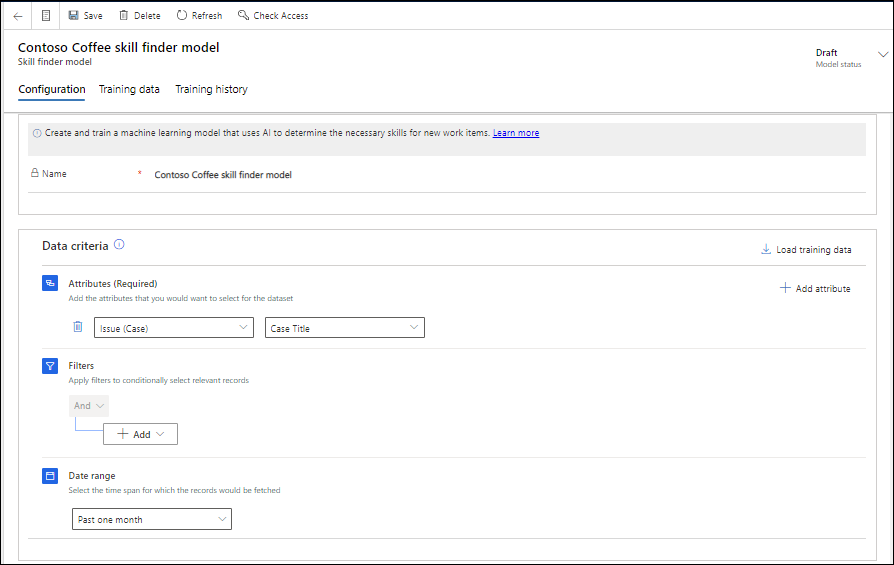 Configure skill finder model.