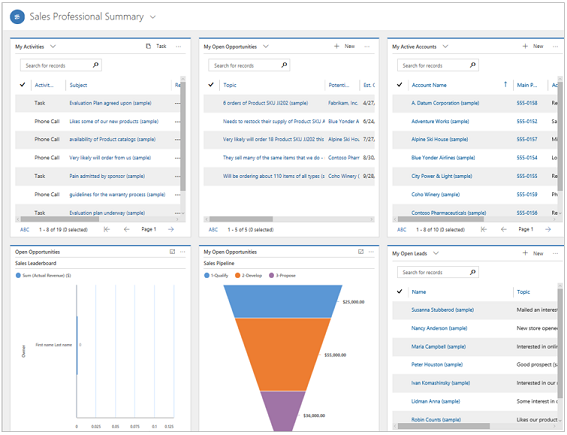 Sales Professional Summary dashboard.