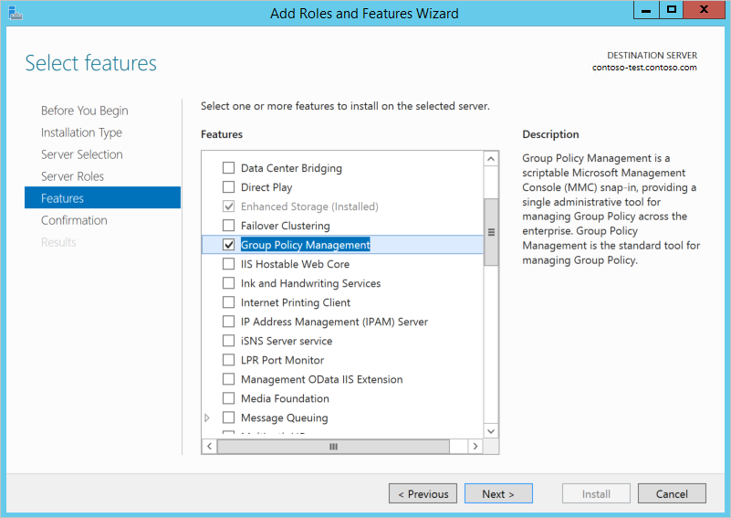 Install the 'Group Policy Management' from the Features page