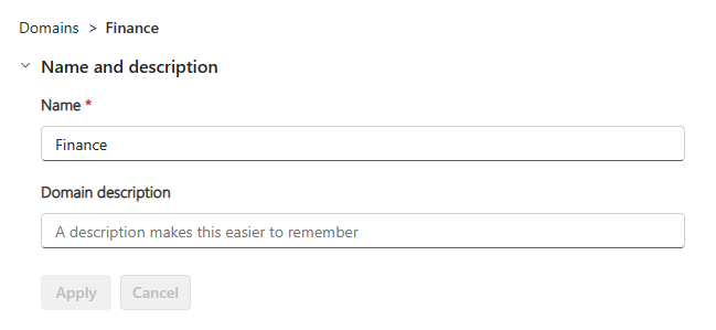 Screenshot showing the domains name and description fields.