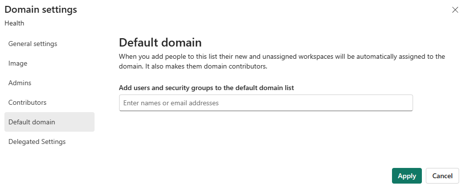 Screenshot showing default domain specification section.