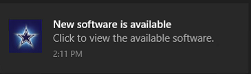 New software is available notification with custom logo.