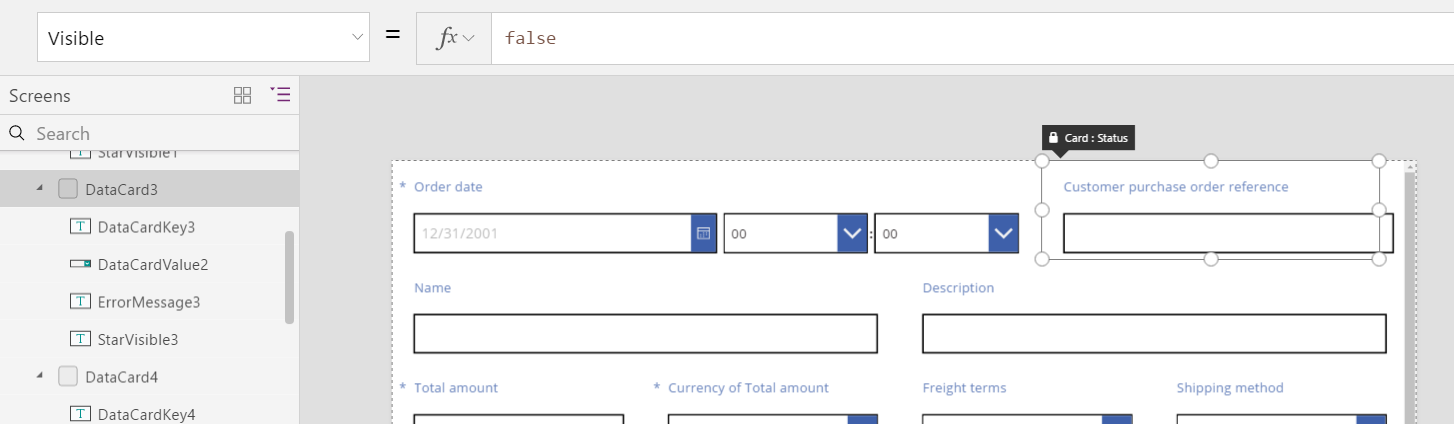 WidthFit set to true on first card with status order invisible.