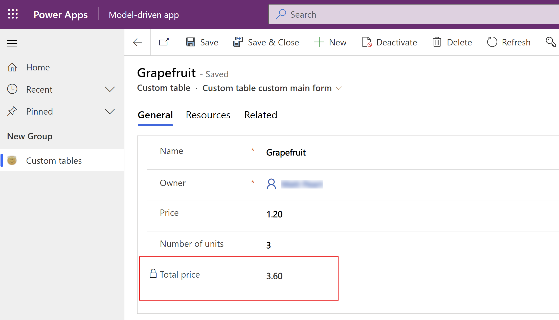 Screenshot of a record with a formula column.