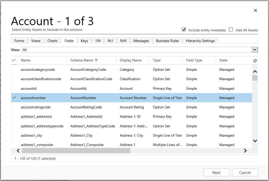 Select the Account table assets.