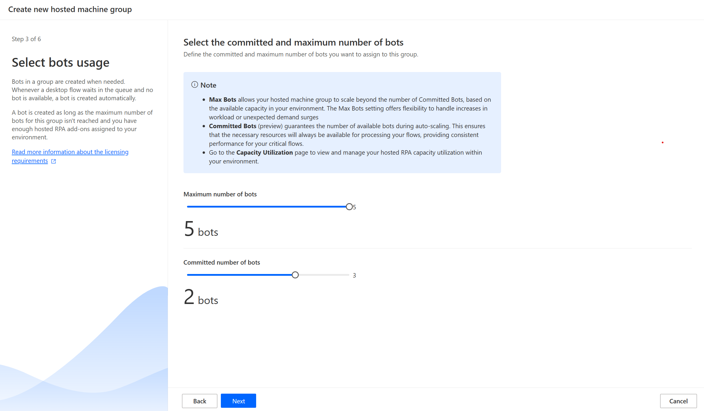 Screenshot of the hosted machine group scaling configuration in creation wizard.