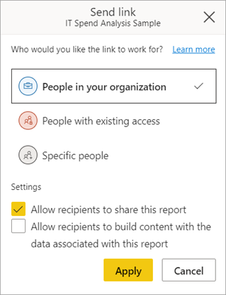 Screenshot of Grant people report access dialog.