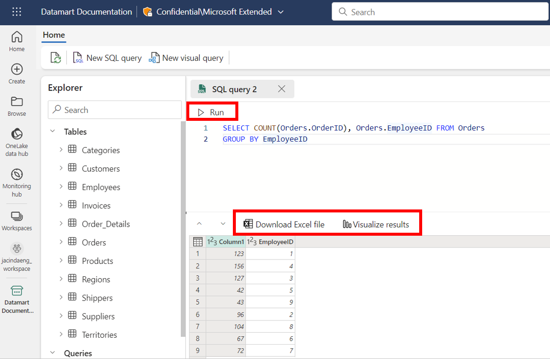 Screenshot of the SQL query editor query results.