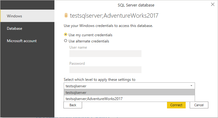 SQL Server database authentication.