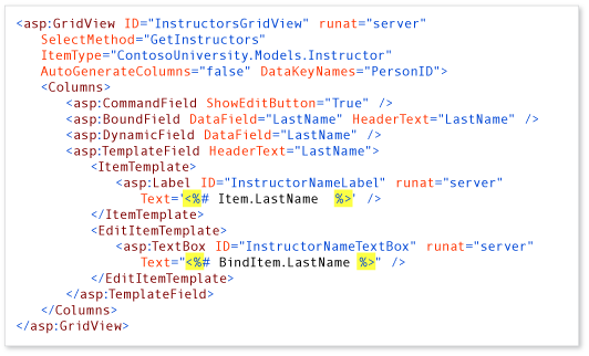 DynamicField, BoundField, and TemplateField markup