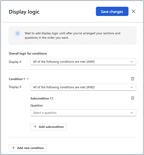 Screenshot of display logic setup pane.