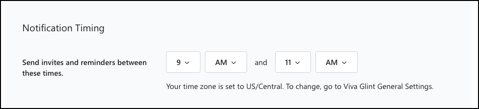 Screenshot of the Notifications Timing section in Communications setup.