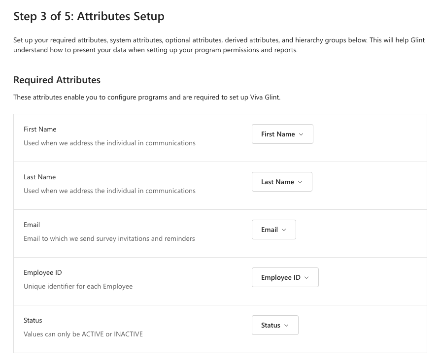 Screenshot of step 3 to map required attributes.