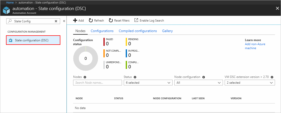 Снимок экрана со страницей службы автоматизации Azure