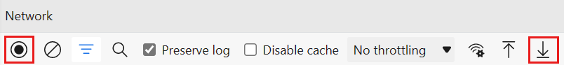 Screenshot showing how to Export HAR on the Network tab in Edge.