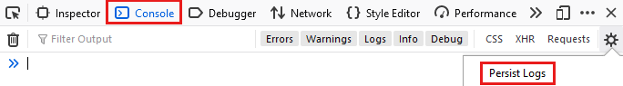 Screenshot of the Console setting for Persist Logs.