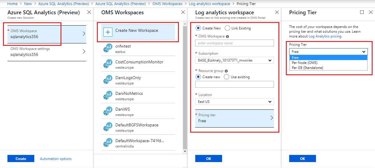 Снимок экрана: настройка Аналитики SQL Azure на портале.