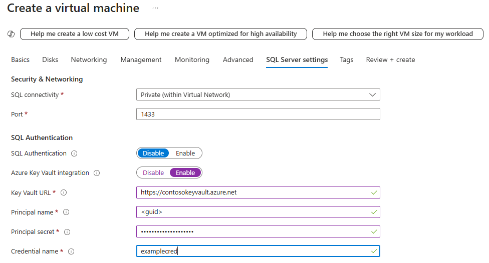 Интеграция SQL с хранилищем ключей Azure