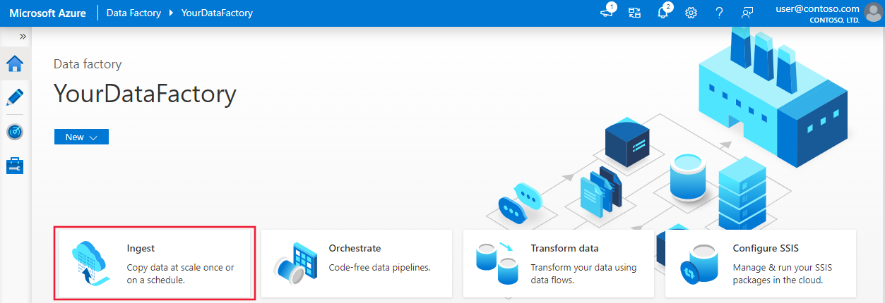 Снимок экрана: домашняя страница Фабрики данных Azure.