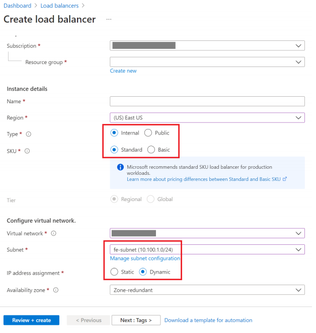 Снимок экрана, на котором показан этап создания Load Balancer (цен. категория 