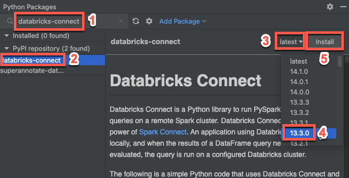 Установка пакета Databricks Connect