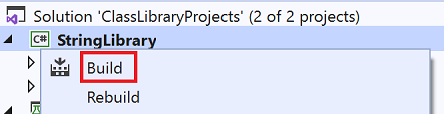 StringLibrary context menu with build command
