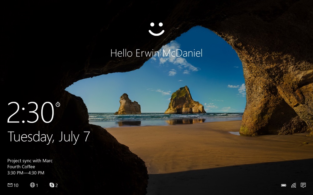 Пример входа пользователя с помощью Windows Hello для бизнеса.