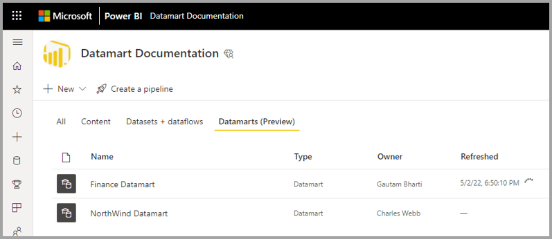 Снимок экрана: выбор datamart из списка идентификаторов.