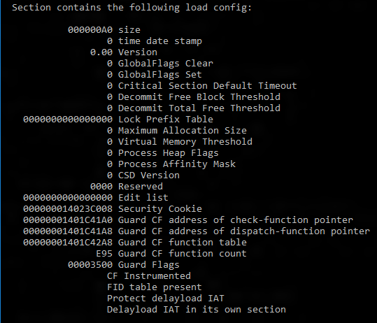 Выходные данные из дамбина /loadconfig